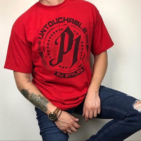 WWE Authentic Wear Men’s AJ Styles “The Untouchable One” Wrestling T-Shirt Sz XL - Picture 1 of 8